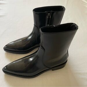 NWT Massimo Dutti Shiny Black Leather Pointed Toe Ankle Boots Size 37